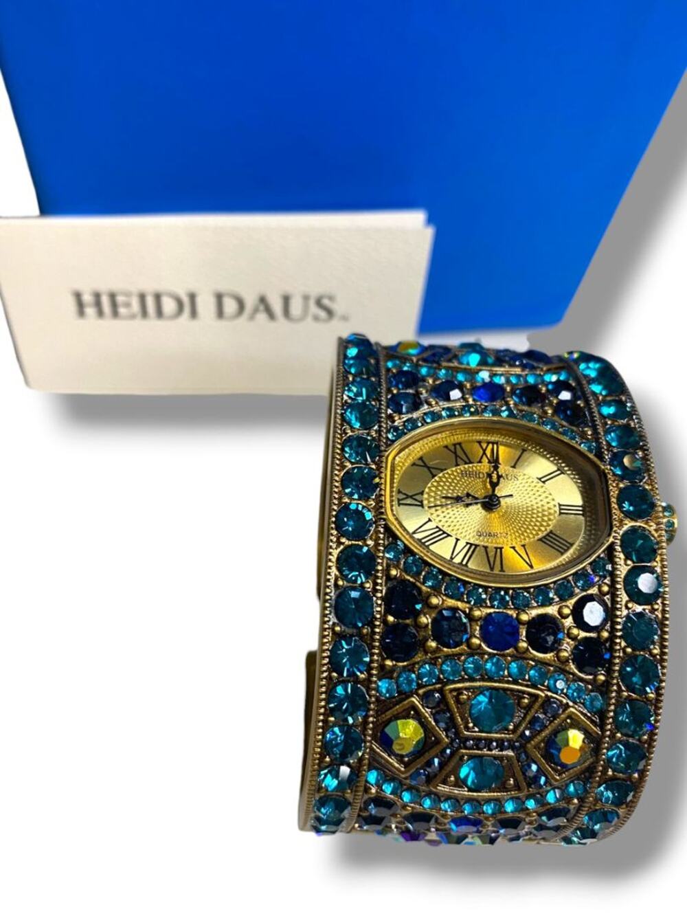 Heidi Daus Divinely Deco Cuff Bangle Watch Pave Crystal Working Blues
